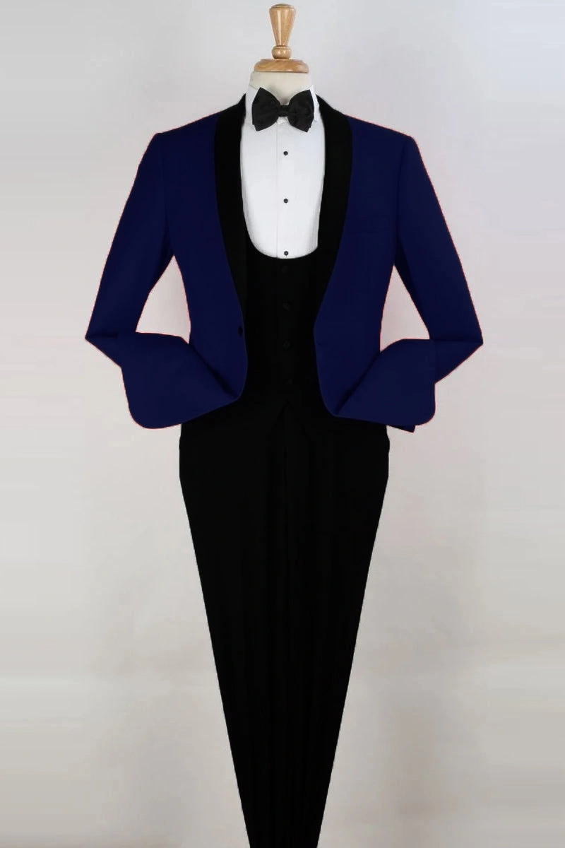 Elegante Smoking Blu Uomo: Un Bottone, Scollo a V, Gilet & Stile Italiano Inconfondibile.