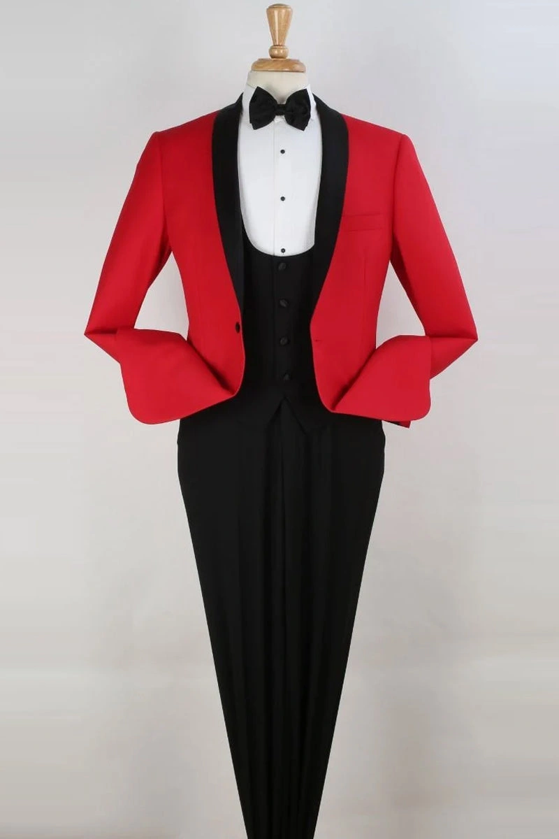 Rosso Scintillante: Smoking Uomo 1 Bottone con Gilet, Stile Scena & Fascino Italiano.