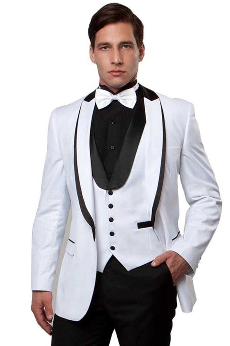 Tuxedo Bianco con Profilo Satinato: Eleganza Impeccabile, Un Bottone, Stile Italiano.